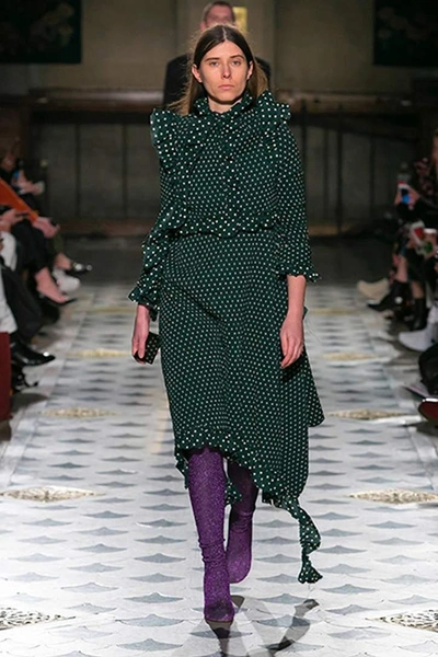 Shop Vetements Ruffled Polka Dot-printed Dress In Greee