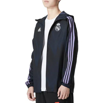 Adidas Originals Men's Adidas Logo Printing Hooded Zipper Jacket Blue