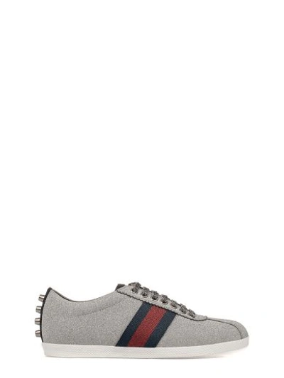 Shop Gucci Silver Glitter Sneakers In Gray