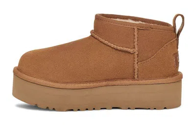 Ugg Ultramini Beige Boots With Platform In Suede Woman In Brown