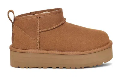 Ugg Ultramini Beige Boots With Platform In Suede Woman In Brown