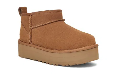 Ugg Ultramini Beige Boots With Platform In Suede Woman In Brown