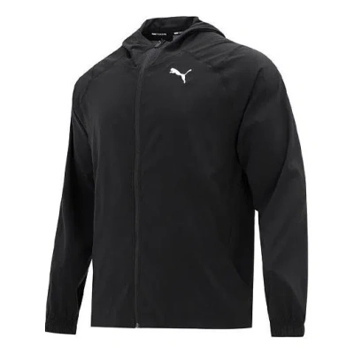 Puma Logo Printing Hooded Solid Color Jacket Black