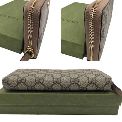 Pre-owned Gucci Beige Gg Supreme Long Wallet (bi-fold) () In Sand