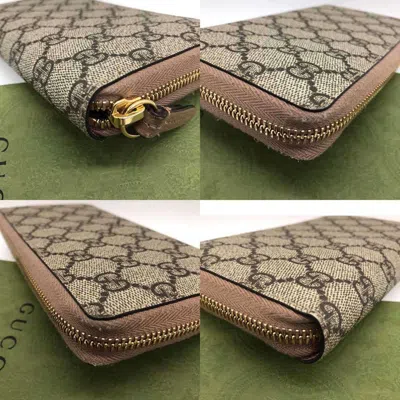 Pre-owned Gucci Beige Gg Supreme Long Wallet (bi-fold) () In Sand