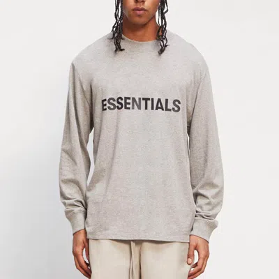 Essentials Fear Of God  Fw20 Long Sleeve Logo Tee 'heather Oatmeal'