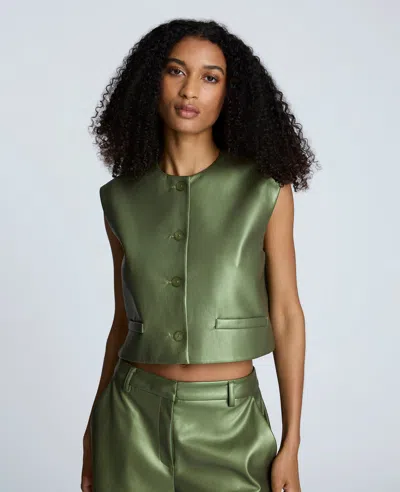 Kenneth Cole Metallic Pleather Four Button Boxy Vest