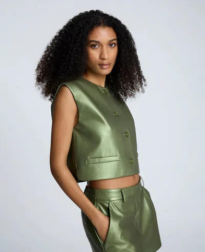 Kenneth Cole Metallic Pleather Four Button Boxy Vest