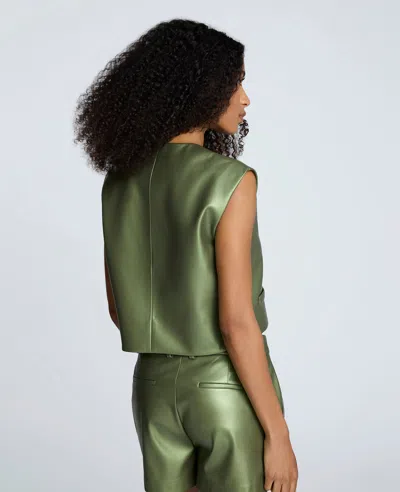 Kenneth Cole Metallic Pleather Four Button Boxy Vest