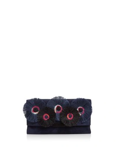 Loeffler Randall Floral-embroidered Suede Tab Clutch In Eclipse/multi Floral