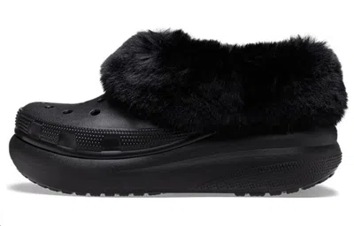 Crocs Classic Furever Crush Faux Shearling Lined Clog In Black