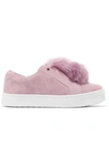 Sam Edelman Woman Leya Faux Fur-embellished Suede Slip-on Sneakers Pink In Mauvey Pink Suede