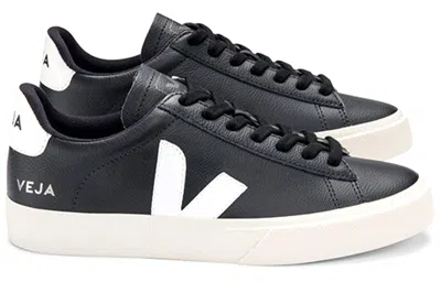 Veja Campo' Black And White Low Top Sneakers In Vegan Leather In Black