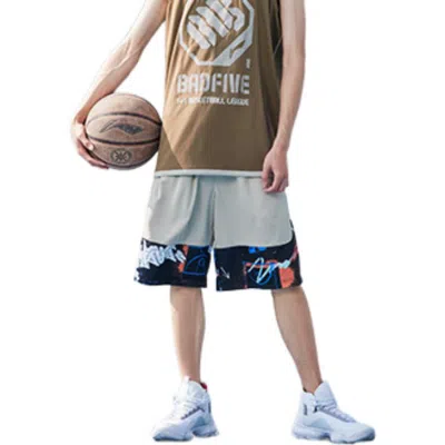 Li-ning Badfive Logo Basketball Shorts 'white Navy' In Gray