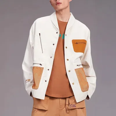 Li-ning Back Landscape Pattern Printing Lapel Single Breasted Jacket 'white'