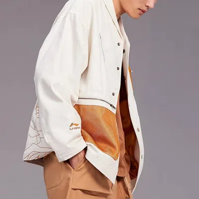 Li-ning Back Landscape Pattern Printing Lapel Single Breasted Jacket 'white'