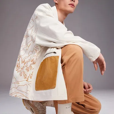 Li-ning Back Landscape Pattern Printing Lapel Single Breasted Jacket 'white'