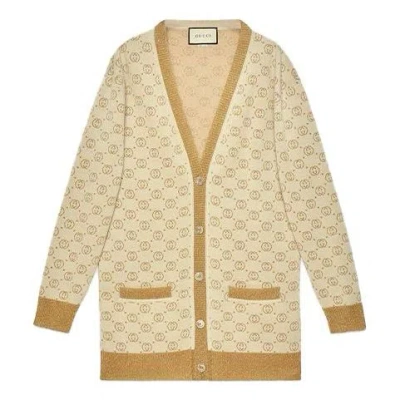 Gucci (wmns)  Gg Golden And Silver Silk Wool Cardigan For Golden In Neutral