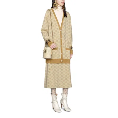 Gucci (wmns)  Gg Golden And Silver Silk Wool Cardigan For Golden In Neutral