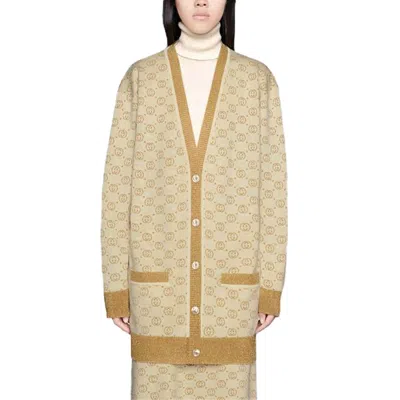 Gucci (wmns)  Gg Golden And Silver Silk Wool Cardigan For Golden In Neutral
