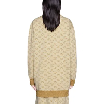 Gucci (wmns)  Gg Golden And Silver Silk Wool Cardigan For Golden In Neutral