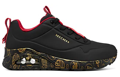 Skechers (wmns)  2023 Year Of The Rabbit Uno Celebrat-airy Athletic Sneakers 'black Red Gold' In Multi