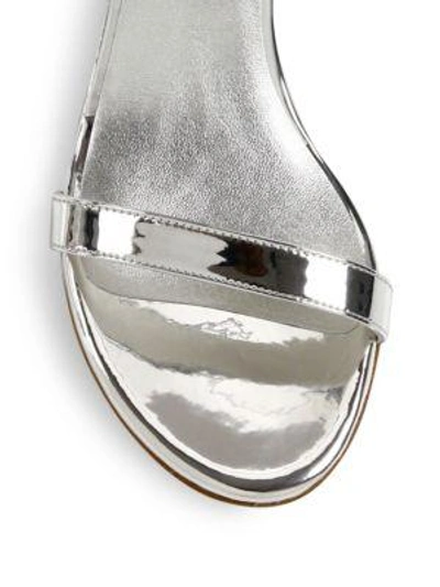 Shop Stuart Weitzman Simple Metallic Block-heel Sandals In Beige