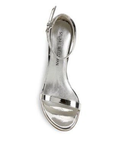 Shop Stuart Weitzman Simple Metallic Block-heel Sandals In Beige