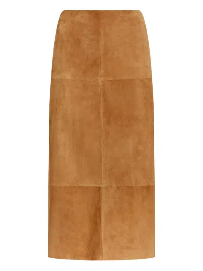 Proenza Schouler Nadia Pencil Suede Midi Skirt In Brown