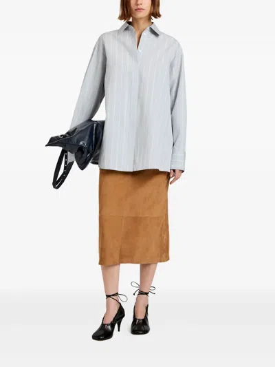 Proenza Schouler Nadia Pencil Suede Midi Skirt In Brown