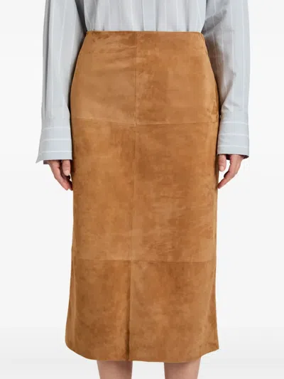 Proenza Schouler Nadia Pencil Suede Midi Skirt In Brown