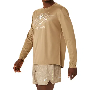 Asics Fujitrail Logo Long Sleeve Running T-shirt In Pepper/feather Grey/oatmeal, Men's At Urban Outfitters