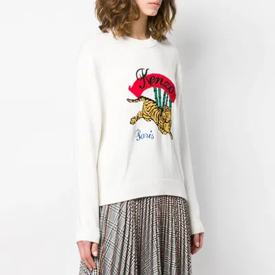 Kenzo Knitted Tiger Logo Pullover In White