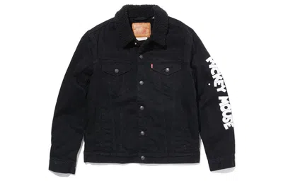 To Be Defined Men's Levis X Mickey Crossover Mickey Mouse Series Lamb's Wool Denim Jacket Black