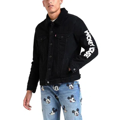To Be Defined Men's Levis X Mickey Crossover Mickey Mouse Series Lamb's Wool Denim Jacket Black