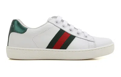 Gucci Women White Leather Ace Sneakers With Web Detail In White