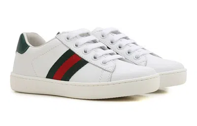 Gucci Women White Leather Ace Sneakers With Web Detail In White