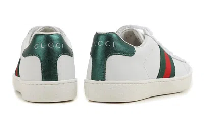 Gucci Women White Leather Ace Sneakers With Web Detail In White
