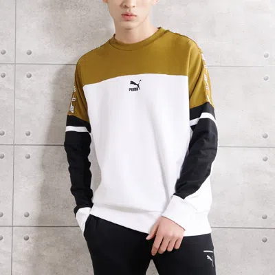 Puma Logo Printing Colorblock Round Neck White In Brown