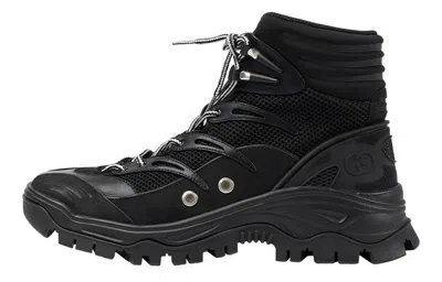Gucci Mesh Panelled Lace-up Boots In Black