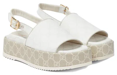 Gucci Gg Supreme Canvas & Leather Platform Sandal In White