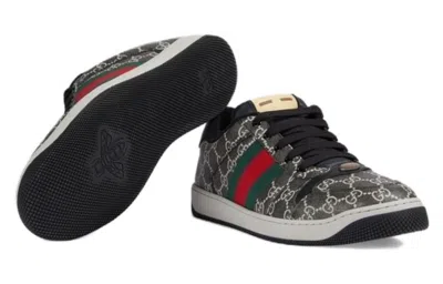Gucci Men's Screener Gg Canvas Low-top Sneakers With Web In Black