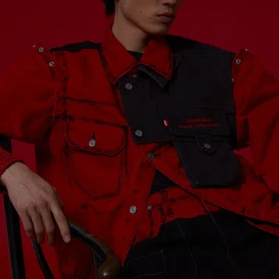 To Be Defined Men's Levis X Feng Chen Wang Crossover Multiple Pockets Casual Red Jacket