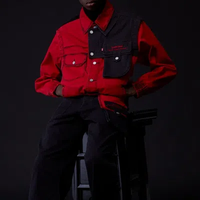 To Be Defined Men's Levis X Feng Chen Wang Crossover Multiple Pockets Casual Red Jacket