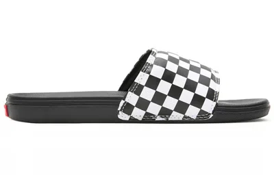 Vans La Costa Va5hf527i Slide Slippers Mens 7 Black White Checkered Nubuck Strap In Black
