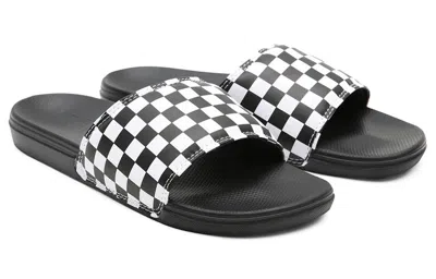 Vans La Costa Va5hf527i Slide Slippers Mens 7 Black White Checkered Nubuck Strap In Black