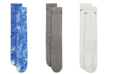 Nike Everyday Plus Cushioned Crew Socks (3-pack) 'blue Grey White' In Multi