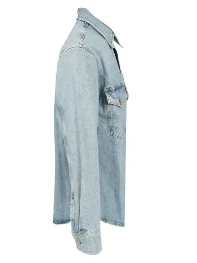 Agolde Baby Blue Shirt With Buttoned Chest Pockets In Gray