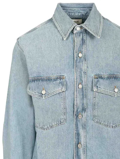 Agolde Baby Blue Shirt With Buttoned Chest Pockets In Gray