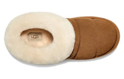 Ugg Chestnut Suede Slides Faux Fur In Multi